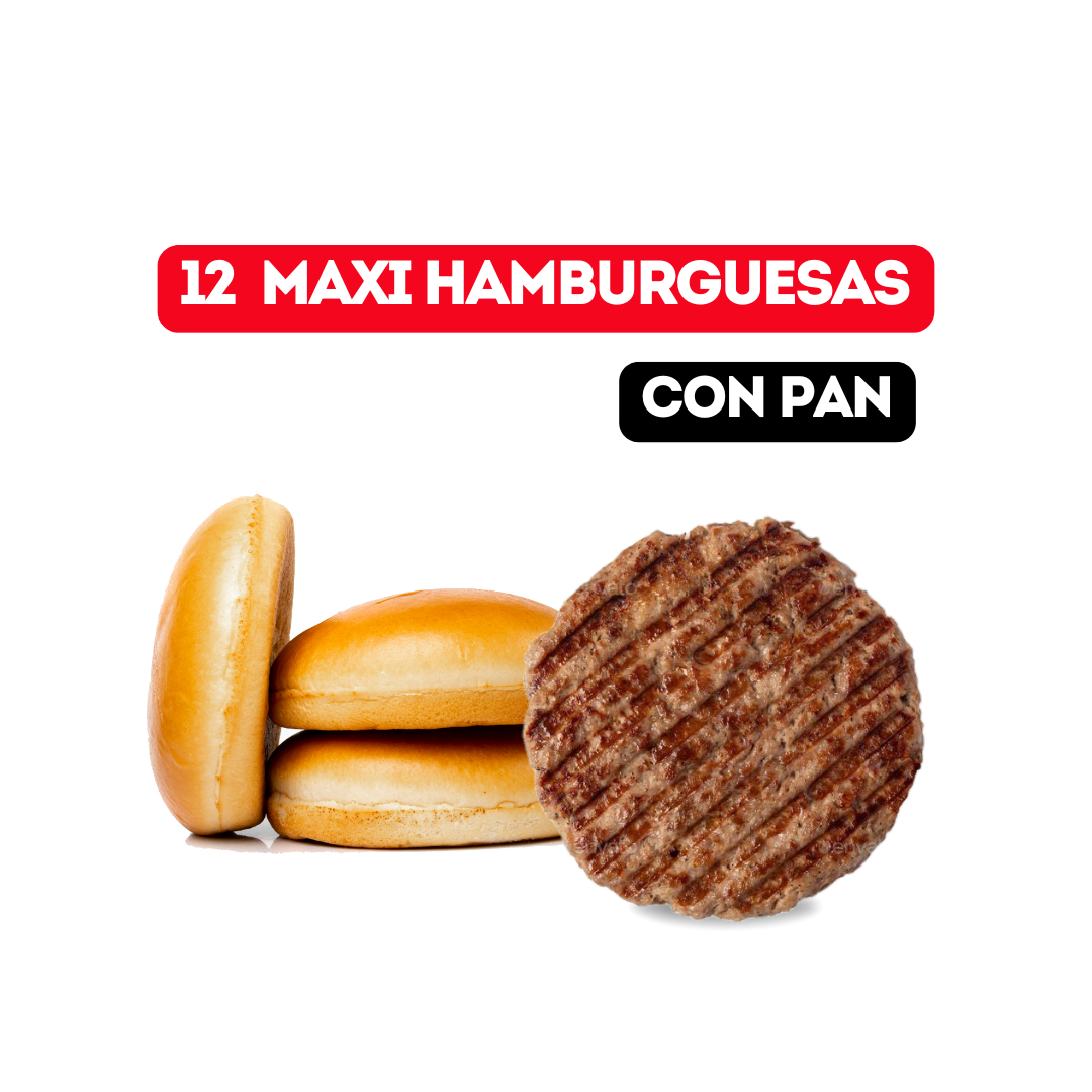 12 MAXI HAMBURGUESAS CON PAN